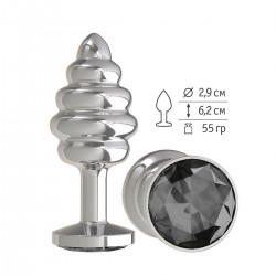 Анальная втулка Silver Spiral малая с черным кристаллом Анальная втулка Silver Spiral малая с черным кристаллом
