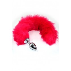 Серебристая анальная пробка из нержавеющей стали с розовым гибким хвостом