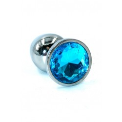 Серебристая анальная пробка среднего размера с голубым стразом - 8 см. Серебристая анальная пробка среднего размера с голубым стразом - 8 см.