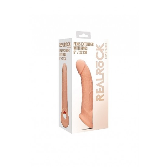 Телесная насадка с кольцом Penis Extender with Rings - 22 см.