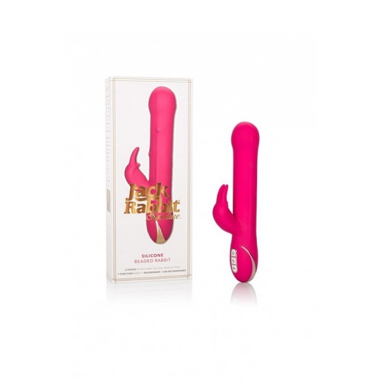 Ярко-розовый вибратор Jack Rabbit Signature Silicone Beaded Rabbit - 23 см.