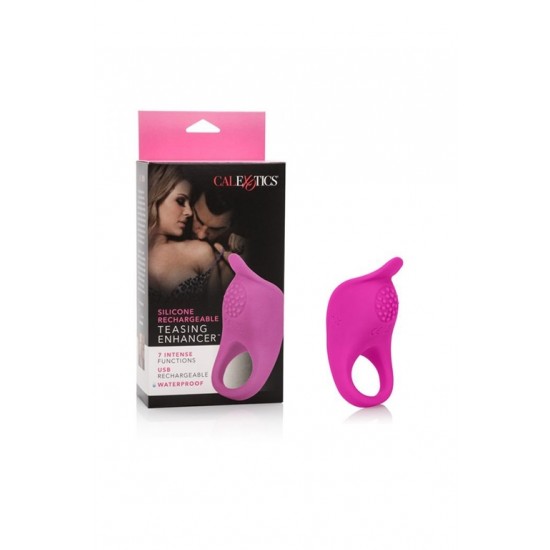 Ярко-розовое эрекционное виброкольцо Silicone Rechargeable Teasing Enhancer