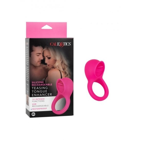 Ярко-розовое эрекционное кольцо Silicone Rechargeable Teasing Tongue Enhancer