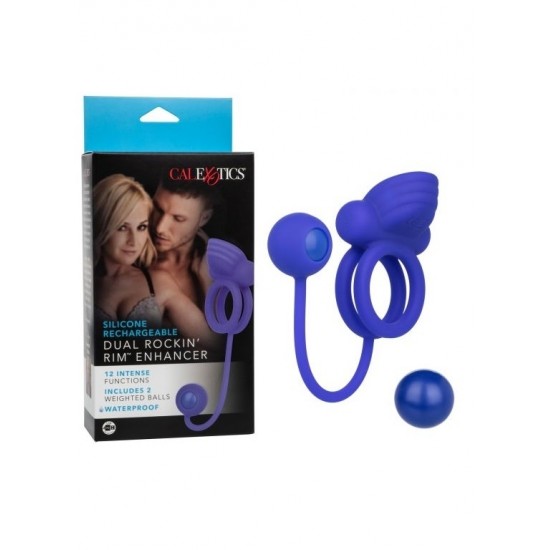 Фиолетовое эрекционное кольцо с утяжелителем Silicone Rechargeable Dual Rockin Rim Enhancer