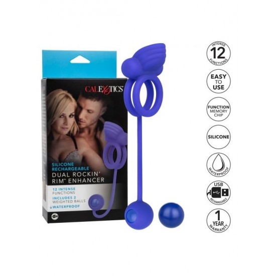 Фиолетовое эрекционное кольцо с утяжелителем Silicone Rechargeable Dual Rockin Rim Enhancer