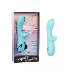 Голубой вибратор-ротатор с клиторальным отростком Catalina Climaxer - 20,25 см.