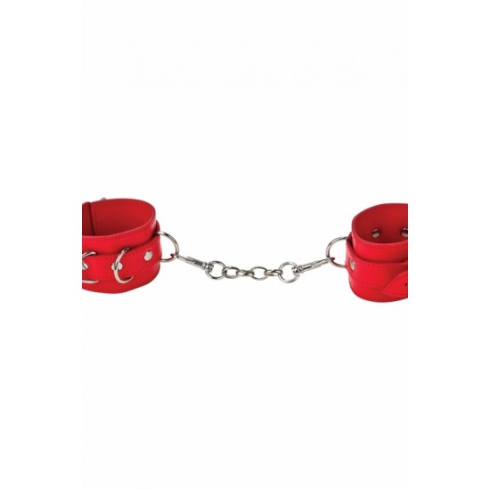 Красные кожаные наручники с заклёпками