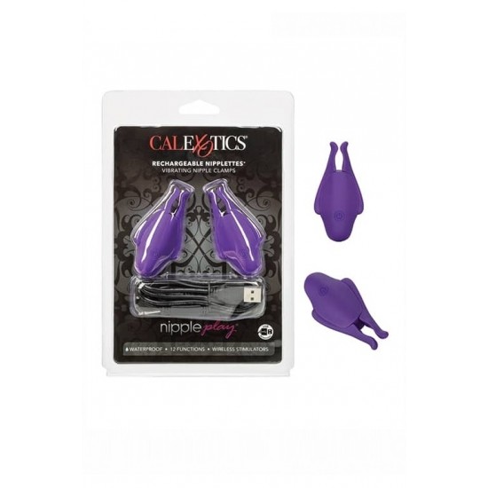 Фиолетовые виброзажимы для сосков Nipple Play Rechargeable Nipplettes