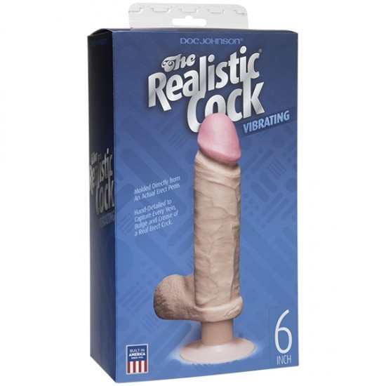 Вибромассажер реалистик 6 с мошонкой на присоске The Realistic Cock Vibrating 6” - White