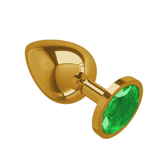 Gold Анальная втулка с зеленым кристаллом большая