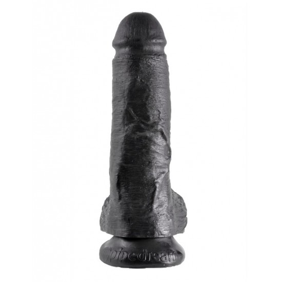 Фаллоимитатор с мошонкой на присоске черный King Cock 8 Cock with Balls Black