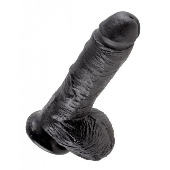 Фаллоимитатор с мошонкой на присоске черный King Cock 8 Cock with Balls Black