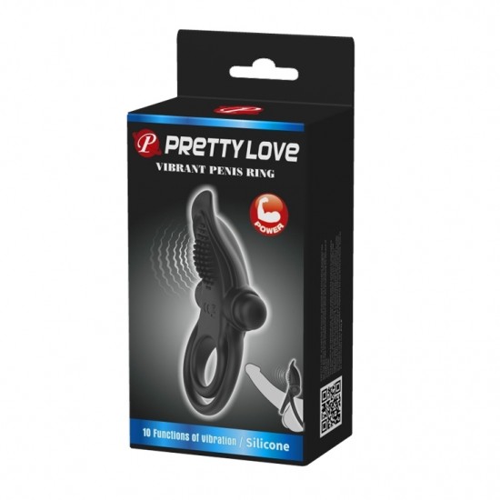 Эрекционное мощное виброкольцо с двойным подхватом PrettyLove Vibrant Penis Ring