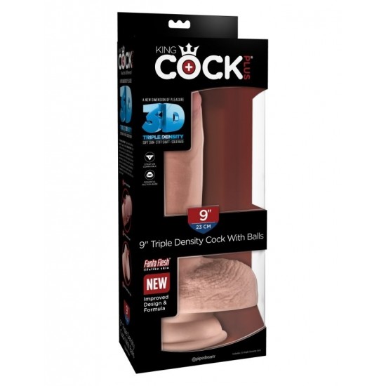 Фаллоимитатор на присоске Тройная плотность King Cock Plus 9 Triple Density Cock with Balls - Flesh