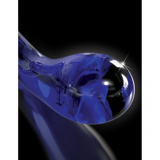 Стеклянный фаллоимитатор с силиконовой присоской, синий