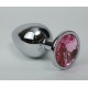 Анальная пробка 3,4х8,2 серебро розовый страз 47021-1MM
