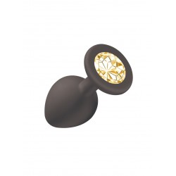 Чёрная анальная пробка Emotions Cutie Medium с желтым кристаллом - 8,5 см. Чёрная анальная пробка Emotions Cutie Medium с желтым кристаллом - 8,5 см.