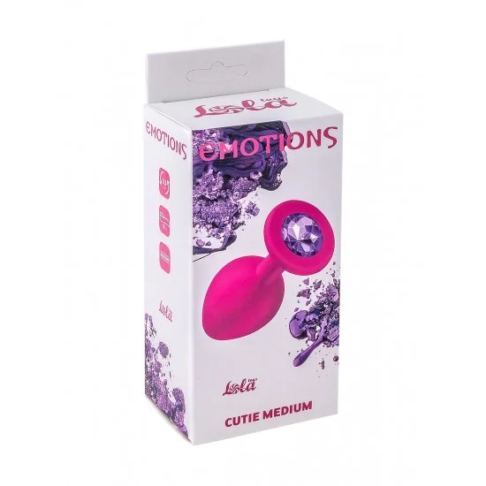 Средняя розовая анальная пробка Emotions Cutie Medium с фиолетовым кристаллом - 8,5 см. 4012-02Lola