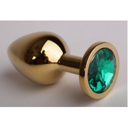 Золотистая анальная пробка с зеленым кристаллом - 8,2 см. Золотистая анальная пробка с зеленым кристаллом - 8,2 см.
