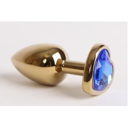Золотистая анальная пробка с синим стразиком-сердечком - 8 см. Золотистая анальная пробка с синим стразиком-сердечком - 8 см.