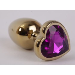 Золотистая анальная пробка с фиолетовым стразиком-сердечком - 8 см. Золотистая анальная пробка с фиолетовым стразиком-сердечком - 8 см.
