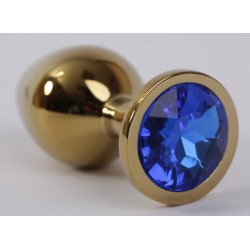 Золотистая анальная пробка с синим кристаллом - 9,5 см. Золотистая анальная пробка с синим кристаллом - 9,5 см.