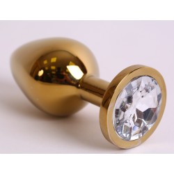 Большая золотистая анальная пробка с прозрачным кристаллом - 9,5 см. Большая золотистая анальная пробка с прозрачным кристаллом - 9,5 см.