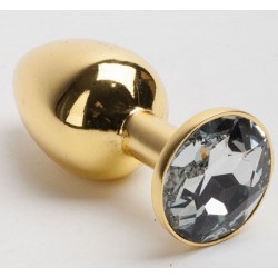 Золотистая анальная пробка с белым кристаллом - 7,6 см. Золотистая анальная пробка с белым кристаллом - 7,6 см.