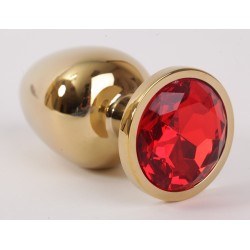 Золотистая анальная пробка с красным кристаллом - 9,5 см. Золотистая анальная пробка с красным кристаллом - 9,5 см.