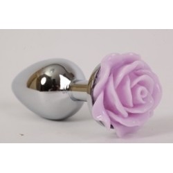 Серебристая анальная пробка с сиреневой розой - 9,5 см. Серебристая анальная пробка с сиреневой розой - 9,5 см.