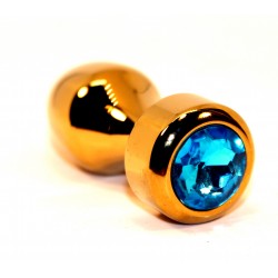 Золотистая анальная пробка с голубым кристаллом - 7,8 см. Золотистая анальная пробка с голубым кристаллом - 7,8 см.