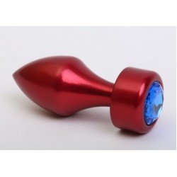 Красная анальная пробка с широким основанием и синим кристаллом - 7,8 см. Красная анальная пробка с широким основанием и синим кристаллом - 7,8 см.