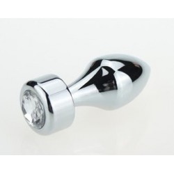 Серебристая анальная пробка с широким основанием и прозрачным кристаллом - 7,8 см. Серебристая анальная пробка с широким основанием и прозрачным кристаллом - 7,8 см.