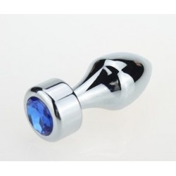Серебристая анальная пробка с широким основанием и синим кристаллом - 7,8 см. Серебристая анальная пробка с широким основанием и синим кристаллом - 7,8 см.