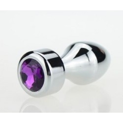 Серебристая анальная пробка с широким основанием и фиолетовым кристаллом - 7,8 см. Серебристая анальная пробка с широким основанием и фиолетовым кристаллом - 7,8 см.