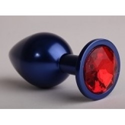 Синяя анальная пробка с красным стразом - 7,6 см. Синяя анальная пробка с красным стразом - 7,6 см.