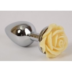 Серебристая анальная пробка с жёлтой розой - 8 см. Серебристая анальная пробка с жёлтой розой - 8 см.