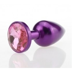 Фиолетовая анальная пробка с розовым стразом - 7,6 см. Фиолетовая анальная пробка с розовым стразом - 7,6 см.