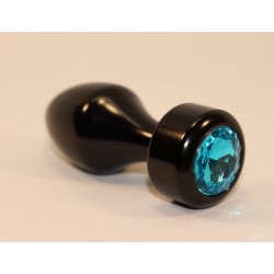 Чёрная анальная пробка с голубым кристаллом - 7,8 см. Чёрная анальная пробка с голубым кристаллом - 7,8 см.