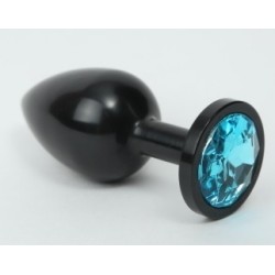 Чёрная анальная пробка с голубым стразом - 8,2 см. Чёрная анальная пробка с голубым стразом - 8,2 см.
