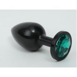 Чёрная анальная пробка с зелёным стразом - 7,6 см. Чёрная анальная пробка с зелёным стразом - 7,6 см.
