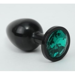 Чёрная анальная пробка с зеленым стразом - 8,2 см. Чёрная анальная пробка с зеленым стразом - 8,2 см.