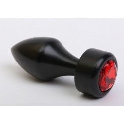 Чёрная анальная пробка с широким основанием и красным кристаллом - 7,8 см. Чёрная анальная пробка с широким основанием и красным кристаллом - 7,8 см.