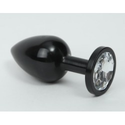 Чёрная анальная пробка с прозрачным стразом - 7,6 см.