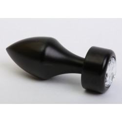 Чёрная анальная пробка с широким основанием и прозрачным кристаллом - 7,8 см. Чёрная анальная пробка с широким основанием и прозрачным кристаллом - 7,8 см.