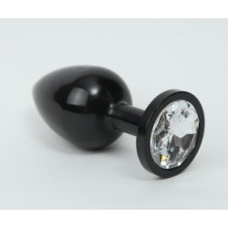 Чёрная анальная пробка с прозрачным стразом - 8,2 см. Чёрная анальная пробка с прозрачным стразом - 8,2 см.