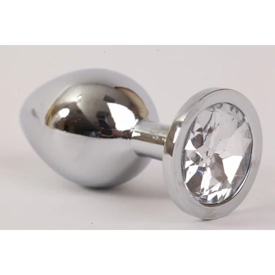 Серебристая анальная пробка с прозрачным стразом - 8,2 см. 47064-1-MM