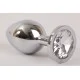 Серебристая анальная пробка с прозрачным стразом - 8,2 см. 47064-1-MM