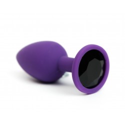 Фиолетовая анальная пробка с черным стразом - 7,6 см. Фиолетовая анальная пробка с черным стразом - 7,6 см.