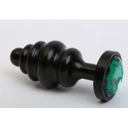 Черная фигурная анальная пробка с зеленым кристаллом - 8,2 см. Черная фигурная анальная пробка с зеленым кристаллом - 8,2 см.